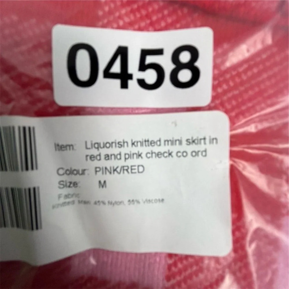 ASOS Liquorish Women's Size 6 Check Knit Mini Skirt Red Pink Side Slit Casual - Picture 8 of 9